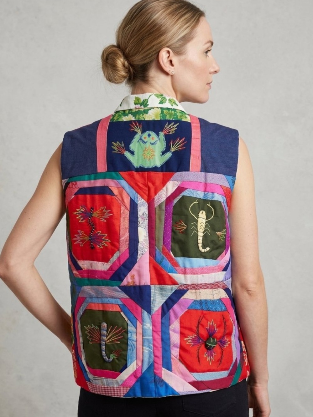 Quilted Patchwork Vest with Embroidered Motifs 
Feng Huong 
Medium